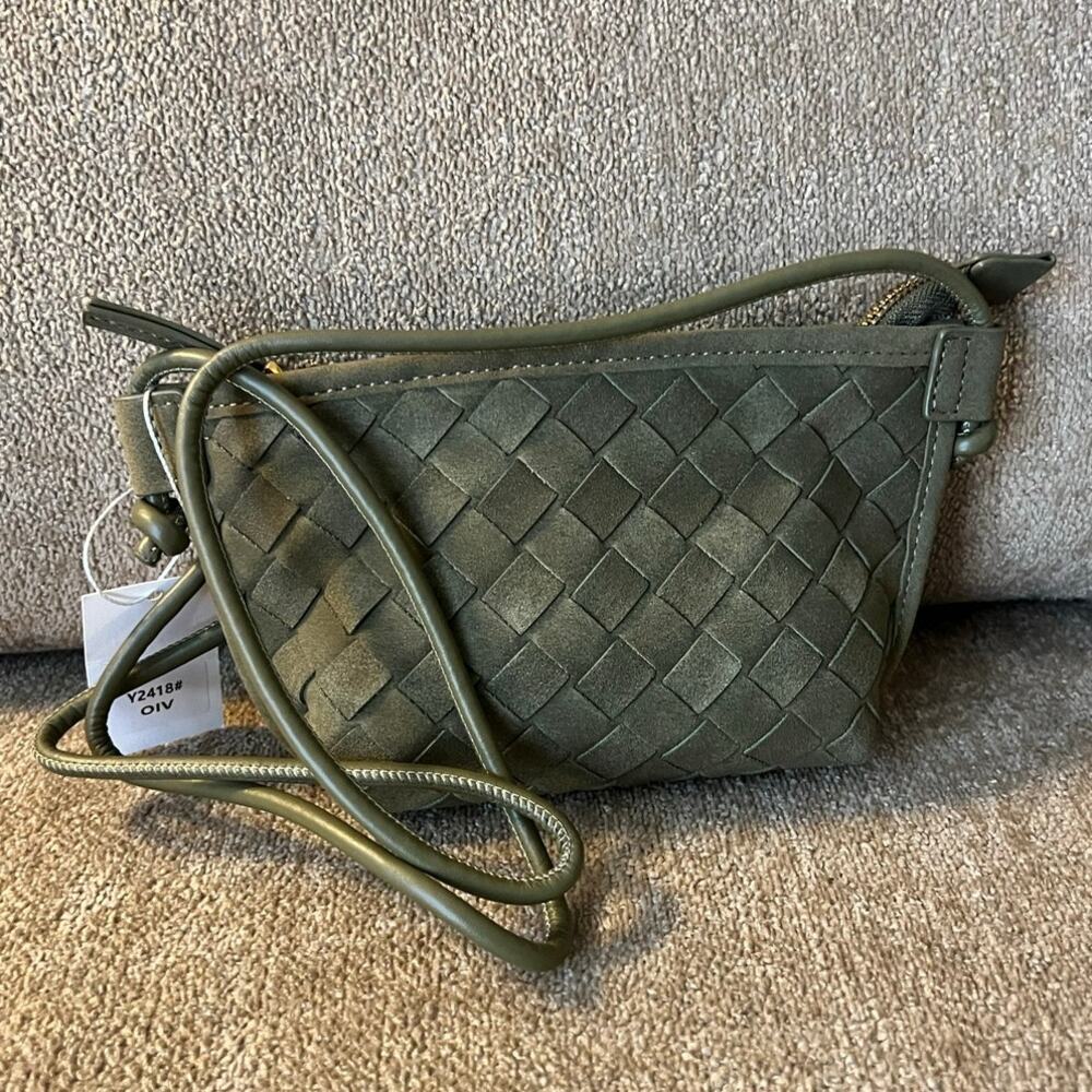 Women's Crossbody Satchel Faux Suede Olive Green Handbag NWT